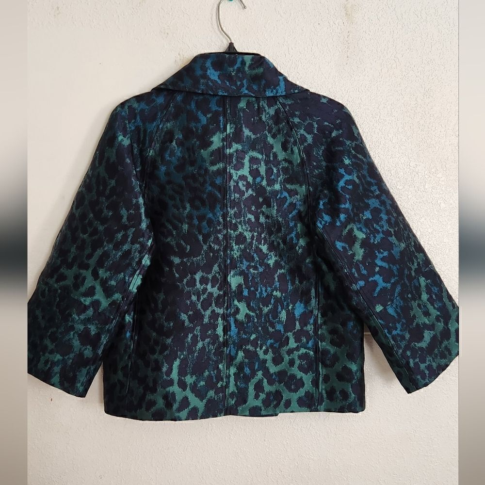 Elie Tahari Edna Leopard-Print Lacquard Green Multi Jacket Size Small - Picture 3 of 15